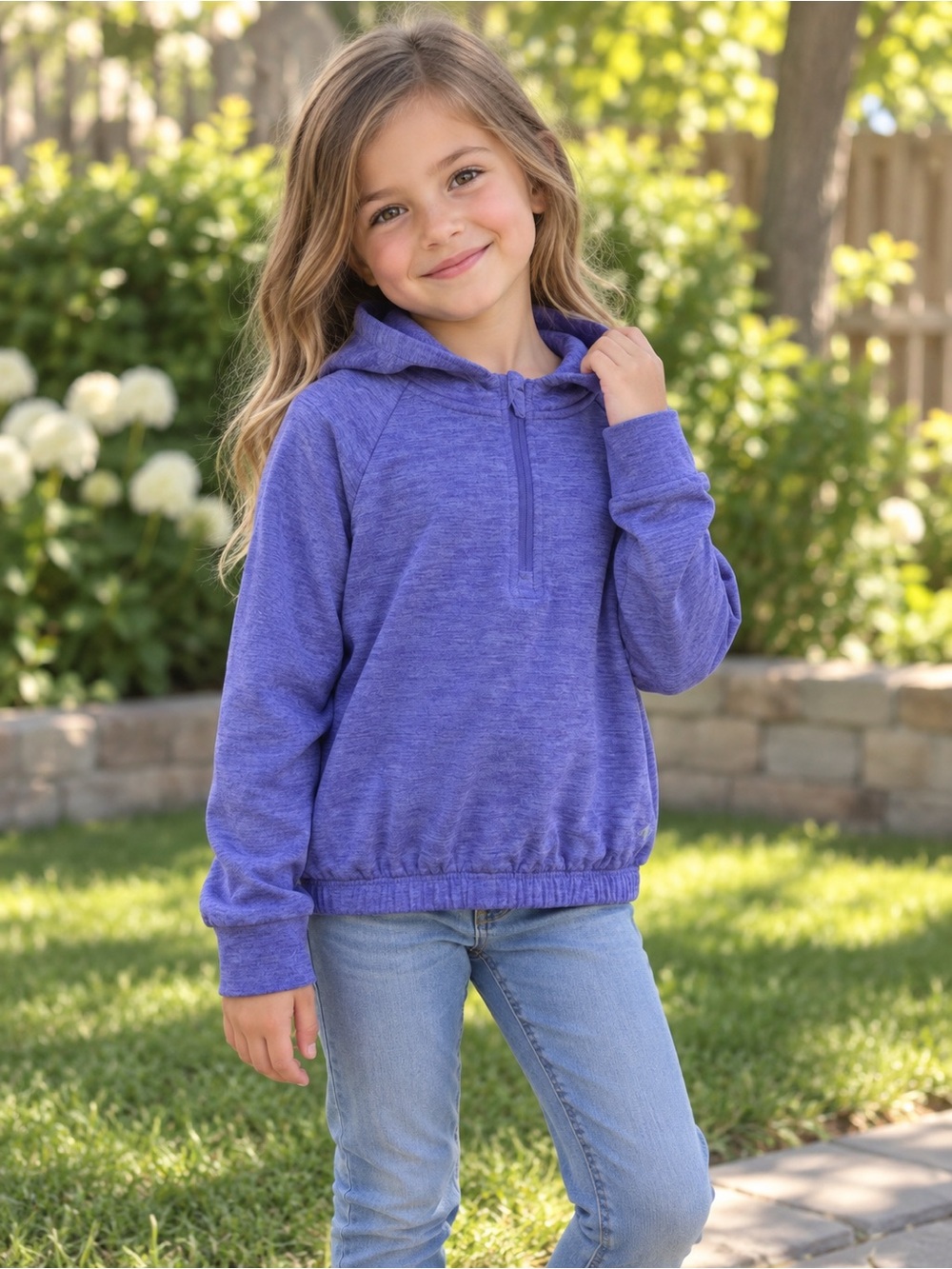 Athletic Works Dri-More Purple Heather Hooded Pullover Girls Size 6